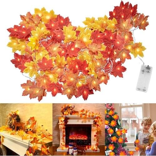 Artificial Autumn Maple Leaves Garland Led Fairy Lights for Christmas Decoration Thanksgiving Party DIY Decor Halloween 2M 10LED