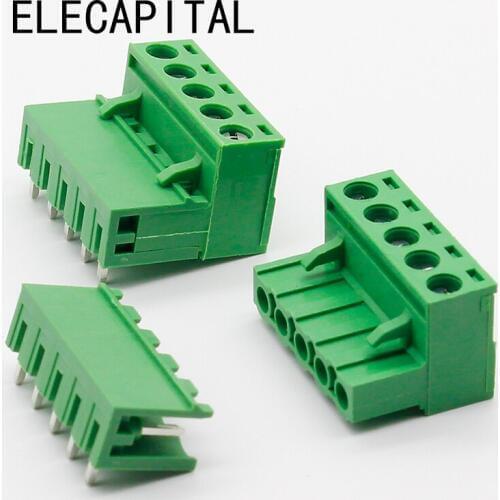 Free shipping 10 sets ht5.08 5pin Right angle Terminal plug type 300V 10A 5.08mm pitch connector pcb screw terminal block