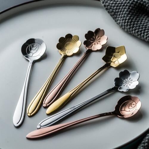 Petal Small Spoon Stainless Steel Coffee Stirring Spoon Cute Ice Cream Dessert Spoon
