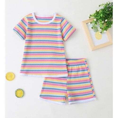 2021 Summer Set Baby Girls Short Sleeve Striped T-shirts + Shorts 2Pcs Children Cotton Casual Clothing Toddler Girl Sets 2-6Y
