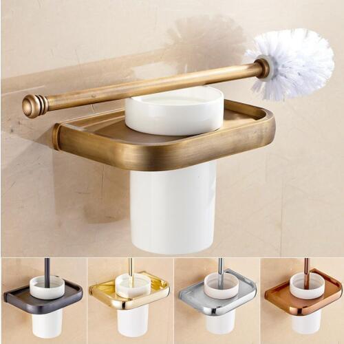 Vidric Gold/Chrome/Antique Bronze Brass Toilet Cleaning Brush Portable Toilet Brush Holder Scrubber Curved Clean Side Corner Bru