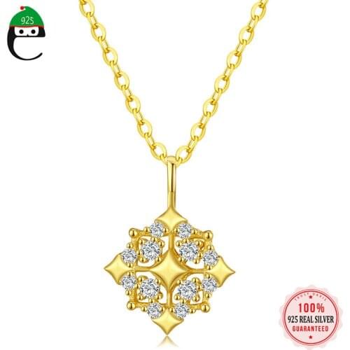 ElfoPlataSi Real 925 Sterling Silver Fashion Square Zircon Pendant Necklace For Women Birthday Wedding Party Fine Jewelry L016
