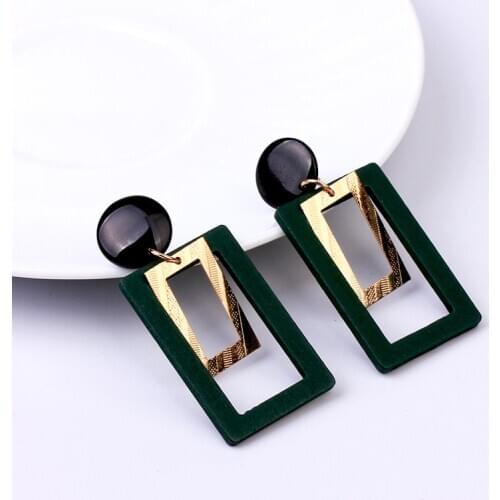Fashion Jewelry Square Hoops Wooden Earrings Popular Gold Red Green personality Style Drop Geometric Dangle Earrings For Woman