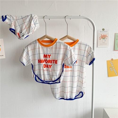 2021 Spring New Kids Clothes Letter Print Casual Brother And Sister Set plaid skirt set school girl outfit