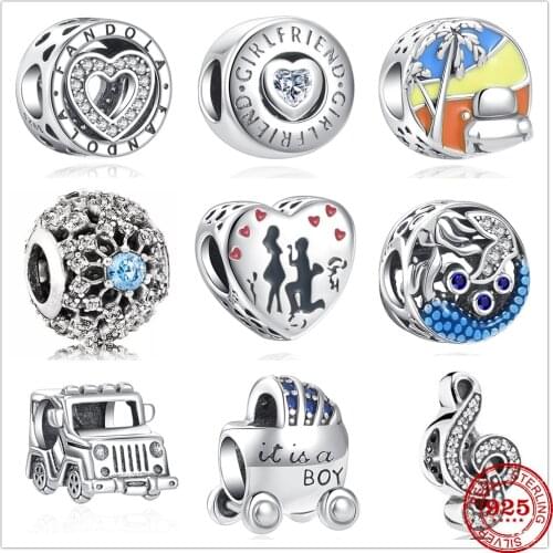 New 925 Sterling Silver Baby Carriage Note Car Mermaid Charm bead Fit Original Pandora Bracelet DIY Jewelry For Women