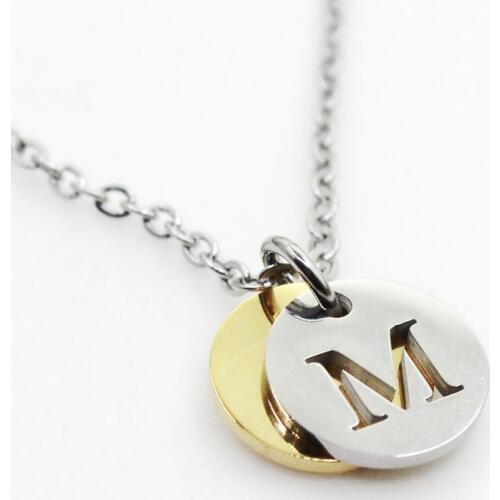 Stainless Steel Alphabet M 1pcs Initial Necklace Pendant Women Men Jewelry Stainless Steel Round Coin Letter Necklace Jewelry