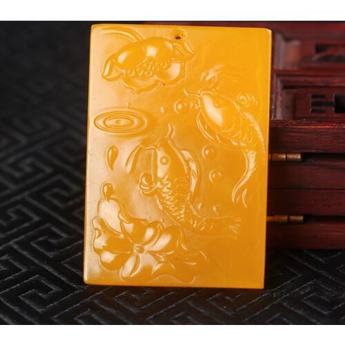 Natural yellow dragon jade goldfish lotus pendant men and women