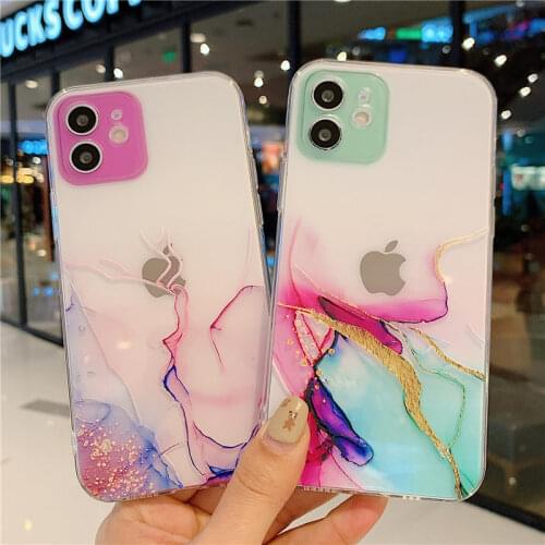 Transparent Marbling Phone Case For iPhone 12 11 Pro XR X XS Max 7 8 Plus 12Mini SE2020 Shockproof Camera Protection Back Cover