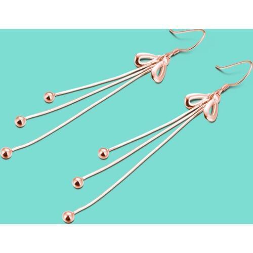 Real 925 Sterling Silver Rose Gold Design Tassel Butterfly Pendant Earrings Noble Female Earrings Ladies Jewelry Party Bijoux