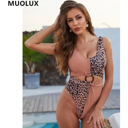 Sexy Leopard One Piece Swimsuit Female Patchwork Swimwear Women Monokini Hollow Out Bodysuit One Piece Suits Bathers 2020 New