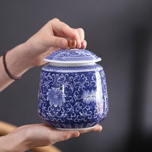 Blue and White Porcelain Tea Caddy Creative Ceramic Jewelry Box Desktop Flower Arrangement Household Coffee Bean Nut Sealed Jar
