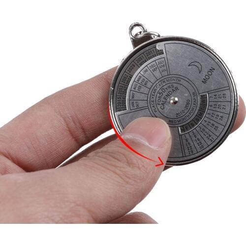 Outdoor EDC 50 Years Perpetual Calendar Keyring Unique Compass Metal KeyChain Gift Camping & Hiking Tool