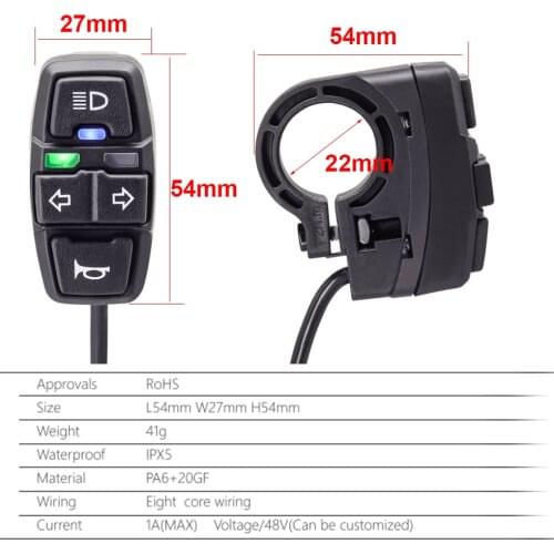 Ebike Light Switch+Horn and Turning Light Switch Scooters Electric Bicycle Intelligent Mountain Bike Diy Parts Accessories