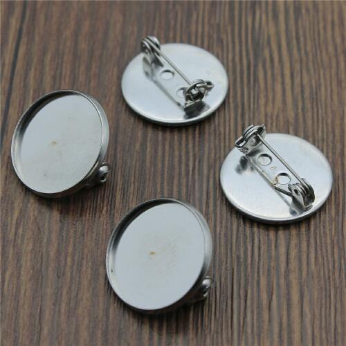 10pcs Fit 18mm 20mm 25mm Round Glass Cabochon Stainless Steel Material Brooch Base Jewelry Findings For Jewelry Making