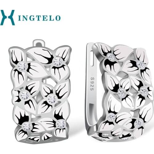 XINGTELO Women Earrings 925 Sterling Silver Jewelry Enamel Fine Jewelry White Cubic Zirconia Silver Earrings Gift for Girls