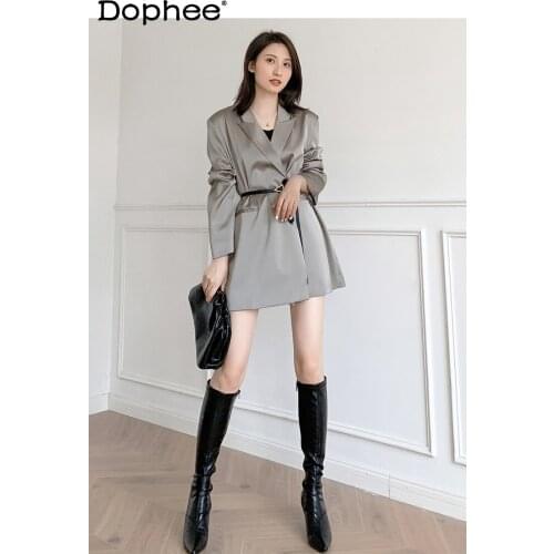Satin Suit Jacket for Women New Fashion Simple Fashion Blazer 2021 Spring and Summer Single-breasted Thin Jacket Loose Coat