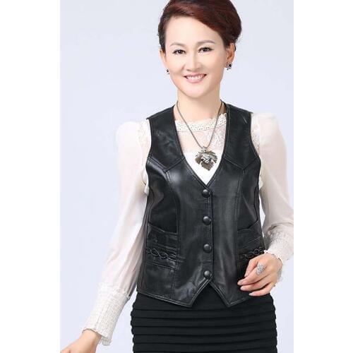 Womens Soft Genuine Leather Suit Vest Women Keep Warm Waistcoat Winter Autumn Sleeveless Jacket Coat Black Big Size L-8XL