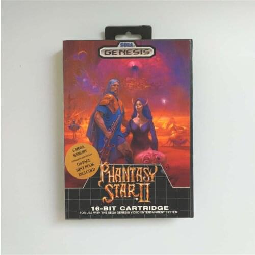 Phantasy Star II 2 - USA Cover With Retail Box 16 Bit MD Game Card for Sega Megadrive Genesis Video Game Console Battery Save