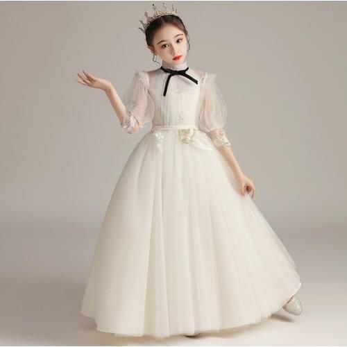 2021 Lace Kids Dresses For Party and Wedding Dress Children Pageant Gown Tulle Princess Dress for Girls Toddler Girl Clothing