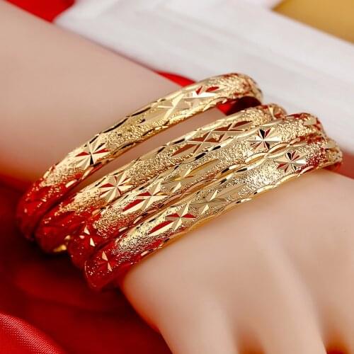 4PCS New Dubai 64mm*8mm Gold African Jewelry Ethiopian Bangle&Bracelet For Women Gift
