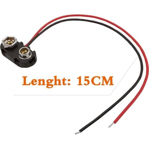 50Pcs/Lot T Type 9V Battery Snap Clip Connector T Shape 9V Snap Clip Lead Wires Holder Line Jack Hard Shell Adapter Length 15CM