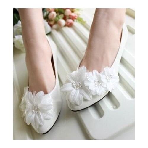 White flower flats shoes woman ladies girls party dinner proms dress dancing flats shoes bridal wedding flats plus sizes