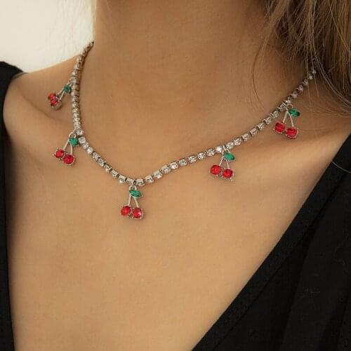 Fashion tennis chain Shiny Crystal Choker Necklace for women Colorful Butterfly Cherry Heart pendant choker Neck Chain Collares