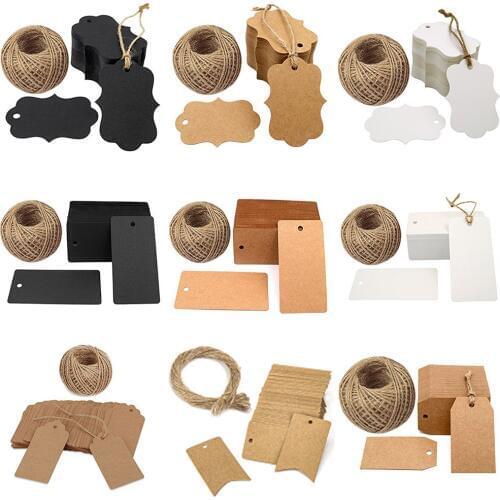 100-300Pcs Natural Kraft Paper Handmade Blank label With Jute Twine Gift Tags For Price Garment Tags DIY Crafts Stationery Tags