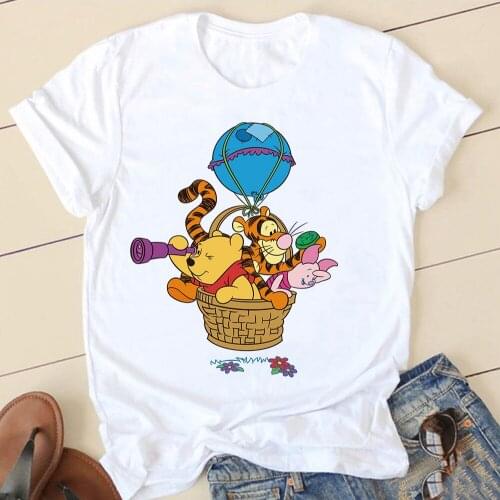 Winnie The Pooh Bear Tee Shirt Femme Piglet Eeyore Disney Summer Cartoons Clothing Oversized Women O-Neck Short Sleeve T-shirt