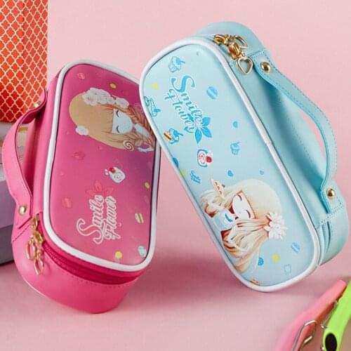 Pencil Case Leather Estuches Escolares School University Cadters Stationery Organizer Kawaii Box Girl Kit Makeup Cute Pouch