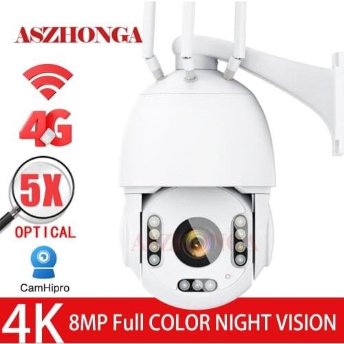4G WIFI 4K Security IP Camera Wireless 5X Optical Zoom 8MP HD Outdoor PTZ Dome Surveillance Cam Color Night Vision CamHipro APP