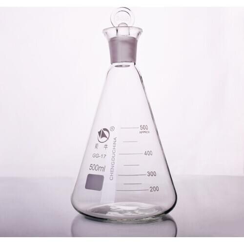 Lodine flask with ground-in glass stopper 500ml,Erlenmeyer flask with tick mark,Lodine volumetric flask,Triangular flask