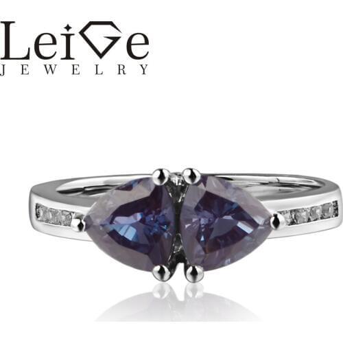 925 Silver Lab Alexandrite Ring Trillion Cut Prong Setting Color Changing Gemstone Engagement Rings for Women Romantic Gifts