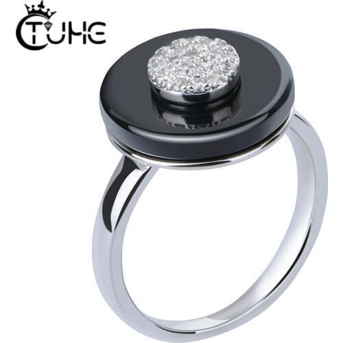 Hot Sale Crystal Circle Rings 2019 Temperament Fashion Geometric Ring Women CZ Zircon Ceramic Ring Jewelry Christmas Gift