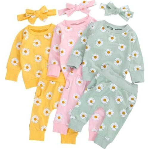 Autumn Toddler Kids Baby Girls Clothing Set Newborn Baby Girls Flower Print Sweatshirts Tops Pants Leggings 2pcs Outfits Clothes