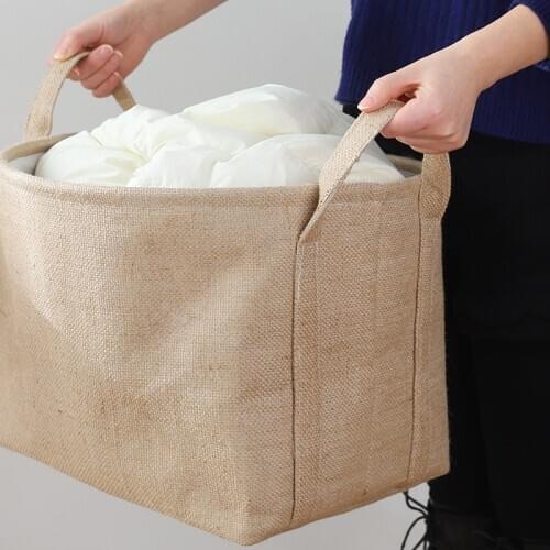 LARGE Jute Linen Storage Baskets Bins Case Organizer For Toys Clothes Organizing Blankets Closet Shelves Living Room With Liner