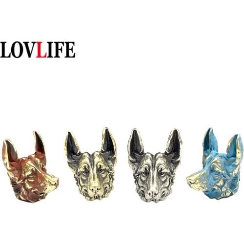 Shepherd Dog Brass Knife Beads Lanyard Pendant Jewelry Outdoor EDC Tool Creative DIY Accessories Umbrella Rope Handmade Hanging