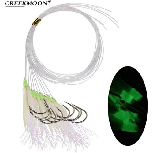 10pcs/bag 100cm High Quality Nylon Lines with Fishing Hooks Sea Fishing Luminous String Hook Fishy Fish Skin Lures Pesca 16#-28
