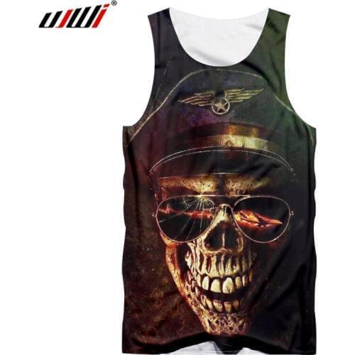 UJWI Mens 3D Tank Top Summer Cool Print Glasses Skull 3d Tanks Man Casual Singlets Hip Hop Streetwear Punk Sleeveless Shirts