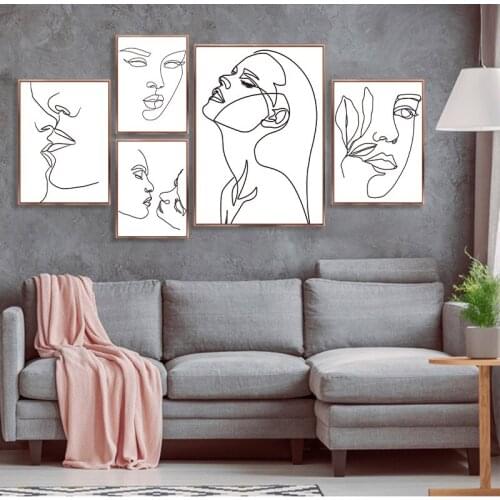 Minimalist Abstract Lines Couple Wall Art Canvas Painting Nordic Posters and Prints Wall Pictures for Living Home Decoration