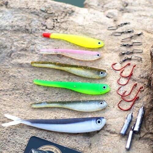 Mizugiwa 21 Inc Drop Shot Rig Fishing Kit Soft Shad Minnow Lure Weight Snap Swivels Hook Bass Perch Walley Fishing leurre souple