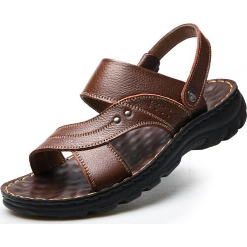 Men Sandals Summer New Men Casual Beach Shoes Leather Fashion Breathable Slippers Thick-soled Shoes Outdoor Trend Men Shoes