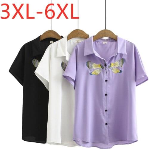 New 2021 Ladies Summer Plus Size Tops For Women Large Short Sleeve Loose Casual Print Butterfly Button Shirt 3XL 4XL 5XL 6XL
