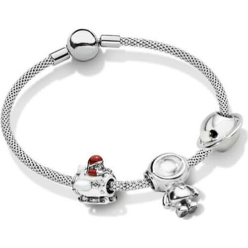 NEW 100% 925 Sterling Silver Planet Of Love Charm Enamel Bracelet Set Fit DIY Bangle Original Fashion Jewelry Childrens Gift