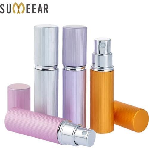 10Piece/Lot 5ml Portable Groove Surface Aluminum Refillable Perfume Bottle With Sprayer Empty Parfum Glass Case For Travler