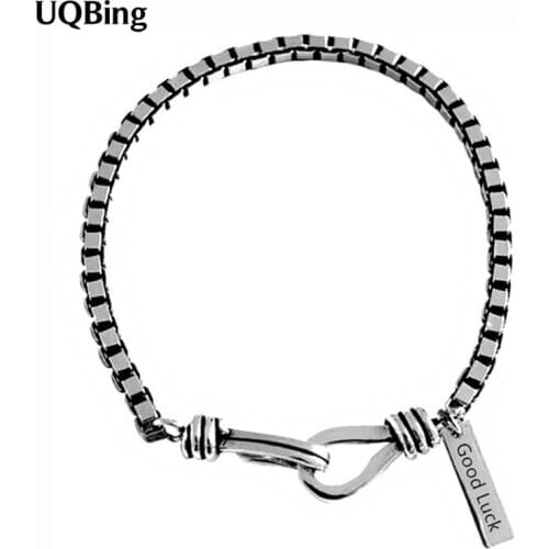 Simple Retro Trendy English Alphabet Bracelet Ladies Fashion Personality Old Thai Silver Thick Box Chain Bracelet Wholesale