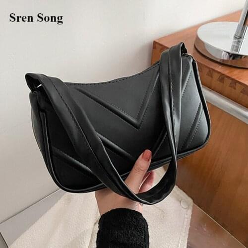 Solid Color Simple Handbags Temperament 2021 New Fashion Retro Shoulder Bags Pu Leather Mini Underarm Bags Casual Stripe Bags