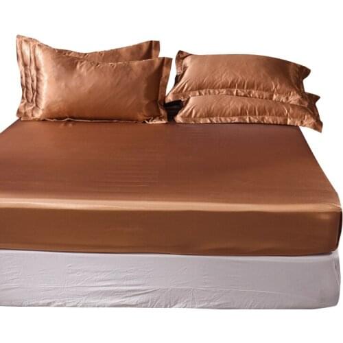 Queen & King Bed Sheet Satin Silk Fitted Sheet High-end Solid Color Mattress Cover Elastic Tape quilted bedspread