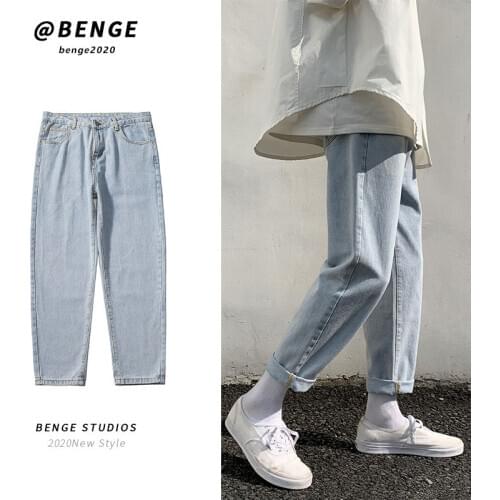 Straight Jeans Mens Fashion Washed Solid Color Casual Retro Jeans Pants Men Streetwear Hip Hop Loose Denim Trousers Mens S-5XL