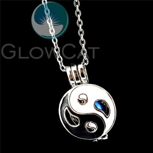 R-K1050 Enamel Yinyang Taichi Beads Cage Pendant Essential Oil Diffuser Pearl Cage Locket Necklace